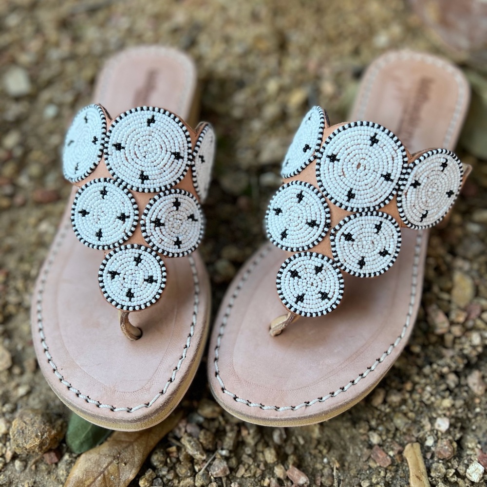 Laidback London  Beaded Sandals - White and Tan